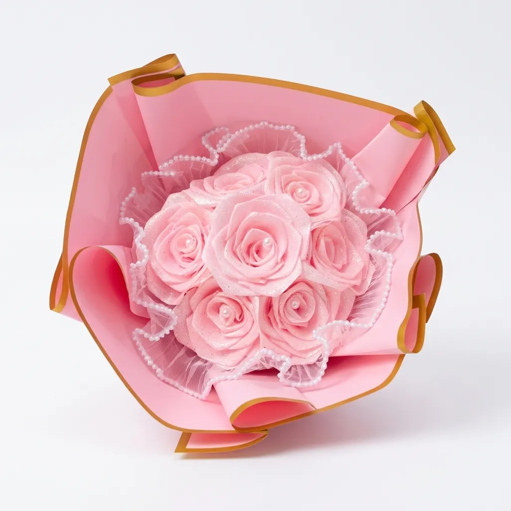 Luxe 7-Rose Pink Pearl Floral Bouquet
