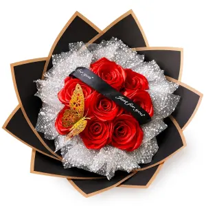 Single Crimson Red Rose Stem Crochet Gift