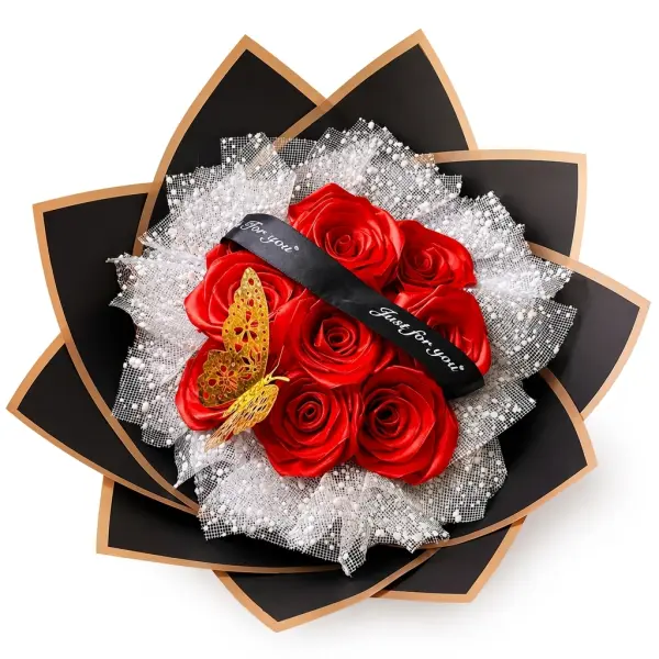 Single Crimson Red Rose Stem Crochet Gift