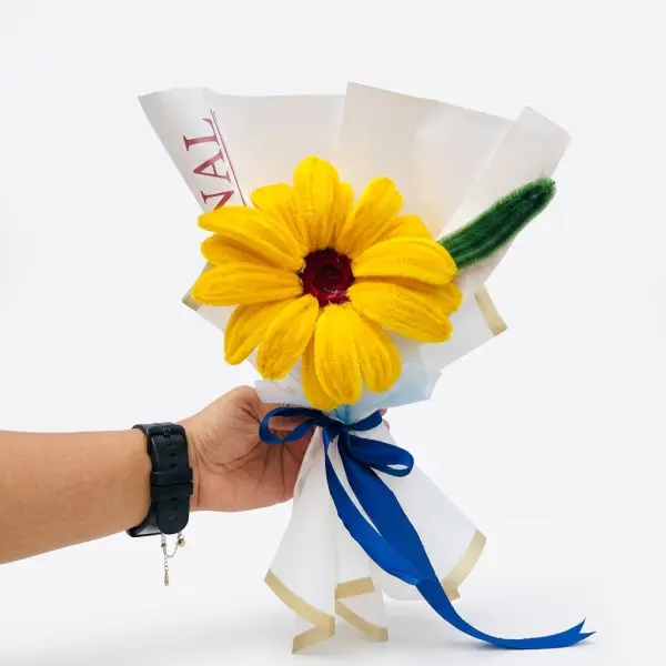 Vibrant Yellow Crochet Sunflower & Rose Bouquet