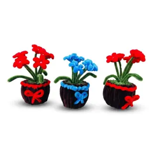 Handcrafted Dual-Tone Red & Blue Flower Bouquet | Set of 3