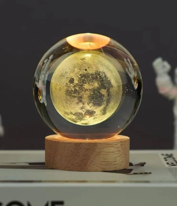 3D Moon Surface Crystal Ball Glowing LED Bedside Lamp