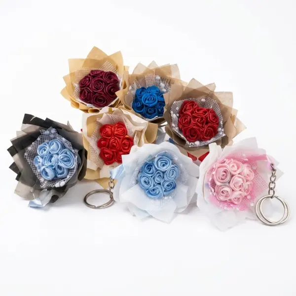 Sunset Glow Multi-Color Flower Bouquet Keyring | Set of 6