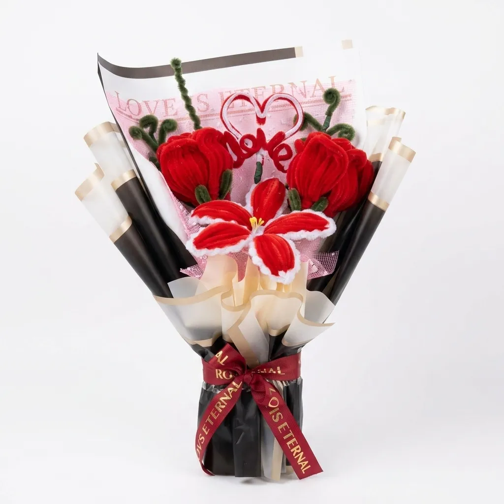 Loves Eternal Red Rose Crochet Bouquet